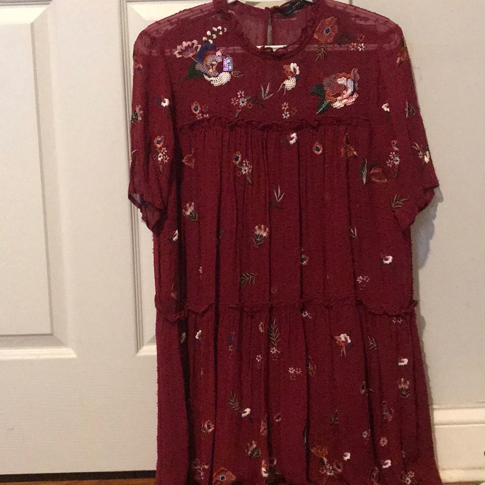Maroon baby doll dress with sequins